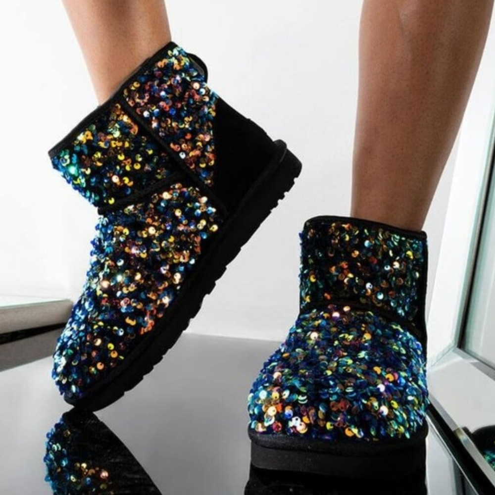 UGG Black and Colorful Sequin Winter Boots